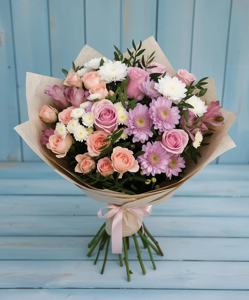 Букет цветов из: Хризантемы, Розы и Альстромерии в Старая Ведуге