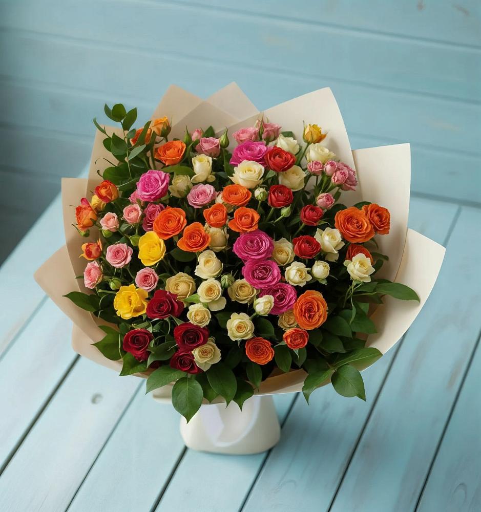 Букет Микс из разноцветных кустовых роз в Старая Ведуге
