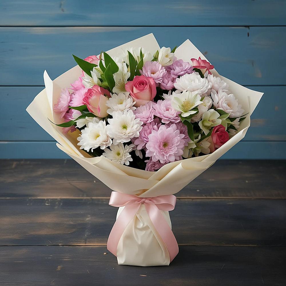 Букет цветов из: Хризантемы, Альстромерии и Розы в Старая Ведуге